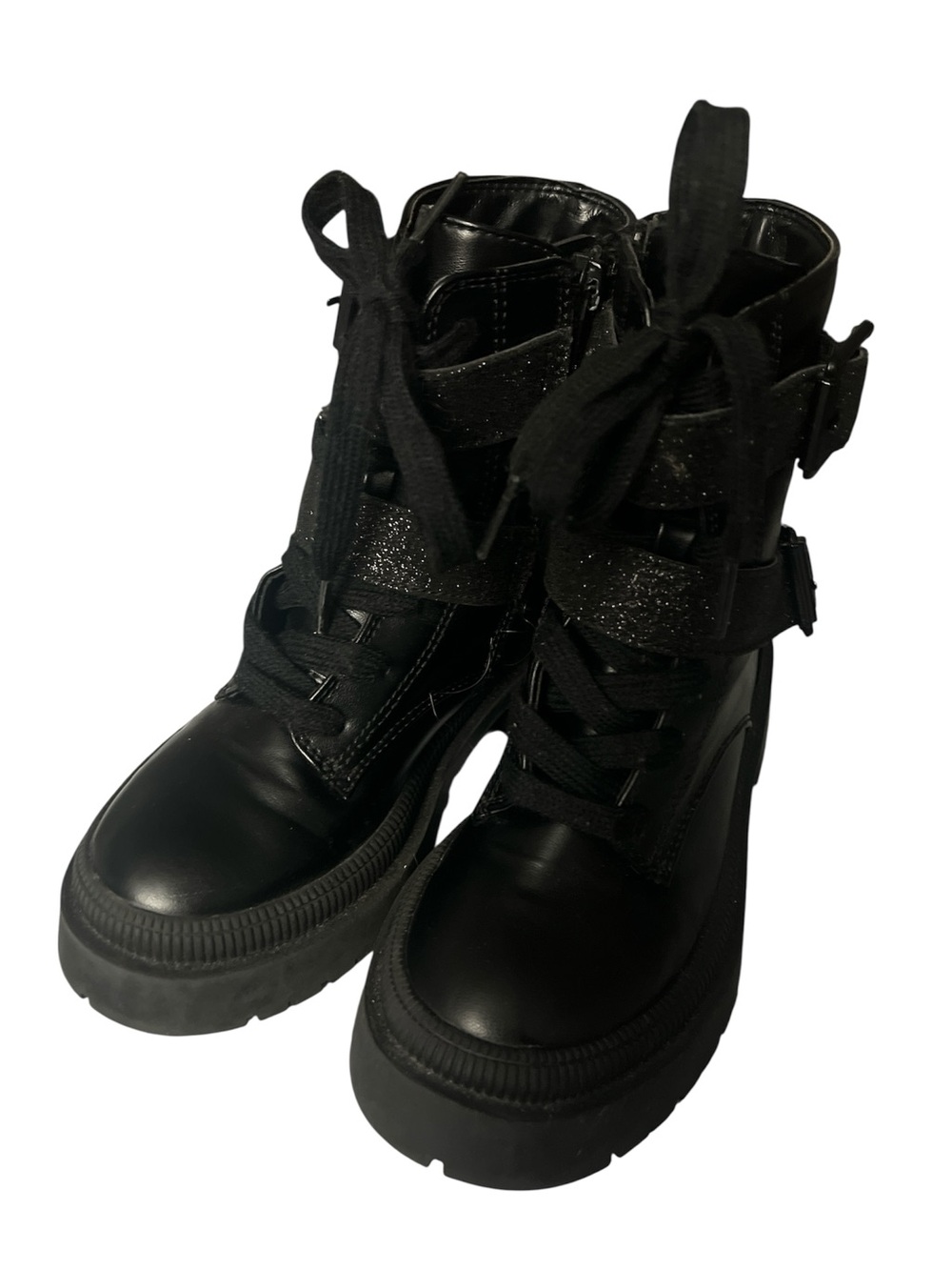 art class Black Lace-Up Combat Boots with Buckle Straps